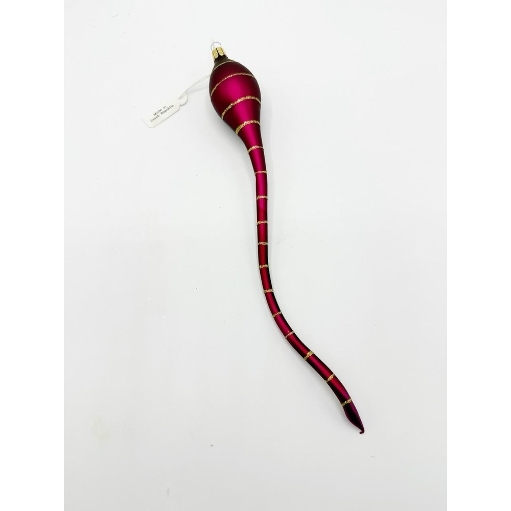New Polish Blown Glass Teardrop Ornament 12" Dark Red‎ Gold Elegant long spitz